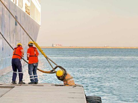 Pair of seafarers secure ship
